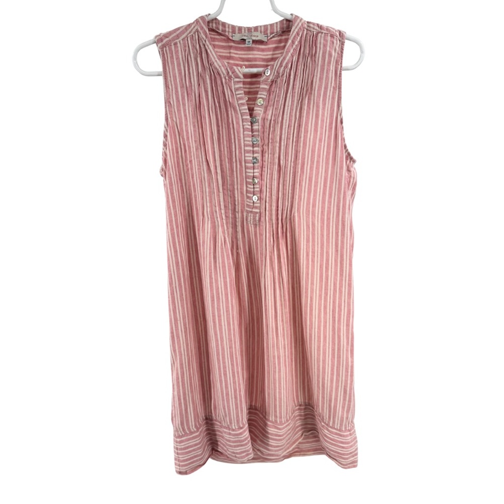 Casacabana muted red Pink Striped Mini Dress linen blend pin tuck m sleeveless